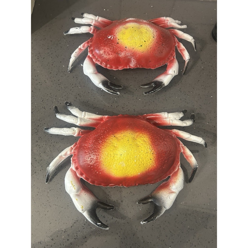 Vintage Lot of 2 Red White‎ Crab Crabs Decorative Blow Mold Decor